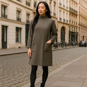 PEACH TWIGGY DRESS MEDIUM NEW DARK GRAY POCKETS FRONT